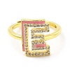 Mixed Color Enamel Initial Letter Adjustable Ring with Clear Cubic Zirconia RJEW-P045-01G-E-2