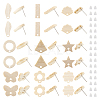  36Pcs 9 Styles Rectangle & Flower & Butterfly & Star Ash Wood Stud Earring Findings EJEW-TA0001-19-10