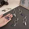 6Pcs 6 Style Natural & Synthetic Gemstone Copper Wire Wrapped Keychains KEYC-SZ0001-13-5