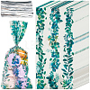 100Pcs Leaf Printed OPP Cellophane Candy Packaging Bags ABAG-GF0001-40-1