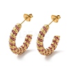 Real 18K Gold Plated 304 Stainless Steel with Glass Ring Stud Earrings EJEW-Z026-18G-02-1
