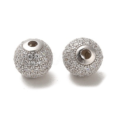 Rhodium Plated 925 Sterling Silver Micro Pave Cubic Zirconia Beads STER-H110-24C-01P-1
