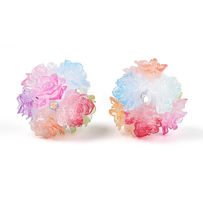 Polymer Clay Rhinestone Beads with Embossed Resin Roses RESI-T059-04L-1