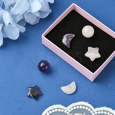 Natural Gemstone Healing Moon & Star & Round Ornaments AJEW-FS0001-12B-1