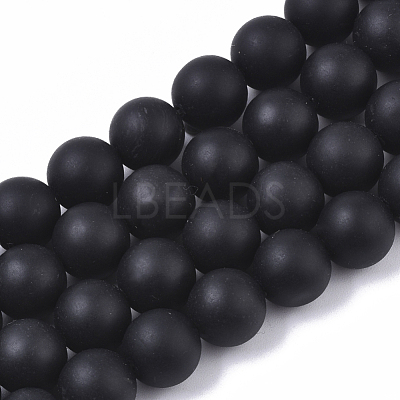 Natural Black Stone Bead Strands X-G-R193-01-10mm-1
