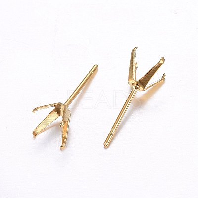 304 Stainless Steel Prong Earring Settings LS-STAS-O098-06G-01-1