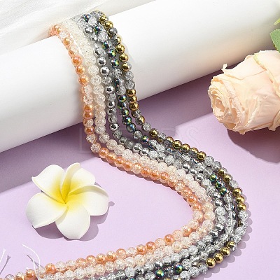 1Strand Electroplated Crackle Glass Beads Strands EGLA-YW0005-45A-1