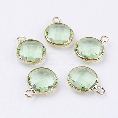 Golden Tone Brass Glass Flat Round Pendants GLAA-M003-E-06G-1