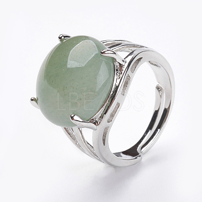 Adjustable Natural Green Aventurine Finger Rings X-RJEW-F075-01K-1