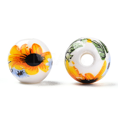 Floral Printed Porcelain Beads PORC-E021-01C-1