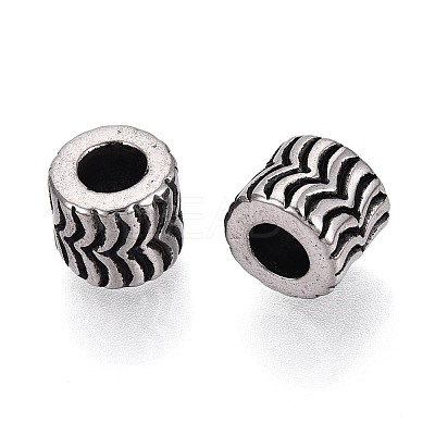 304 Stainless Steel Textured European Style Large Hole Beads STAS-T072-98AS-1