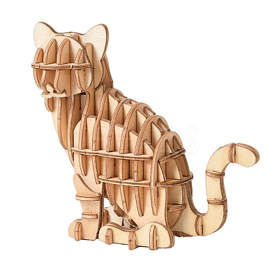 Cat DIY Wooden Assembly Animal Toys Kits for Boys and Girls WOCR-PW0007-04-1