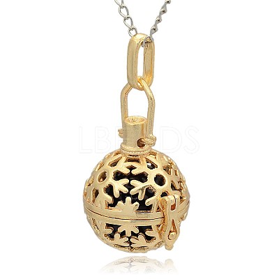 Golden Tone Brass Hollow Round Cage Pendants KK-J232-08G-1