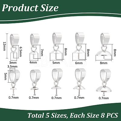 40Pcs 5 Style 304 Stainless Steel Cup Pearl Peg Bails Pin Pendants STAS-UN0055-01-1