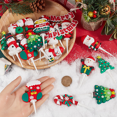 24Pcs 12 Styles Christmas Plastic Cake Toppers AJEW-SC0003-53A-1
