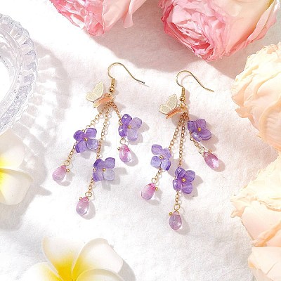 Flower Brass Dangle Earrings EJEW-TA00643-01-1