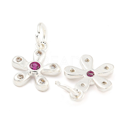 Rack Plating Brass Micro Pave Clear Cubic Zirconia Charms KK-F089-07S-1