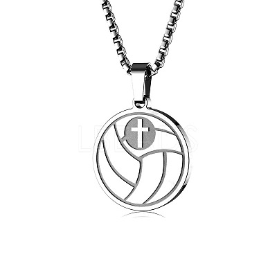 304 Stainless Steel Cross Sport Ball Pendant Necklaces WG79706-02-1