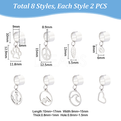 8 Pairs 8 Styles 304 Stainless Steel Cuff Earings EJEW-UN00005-1