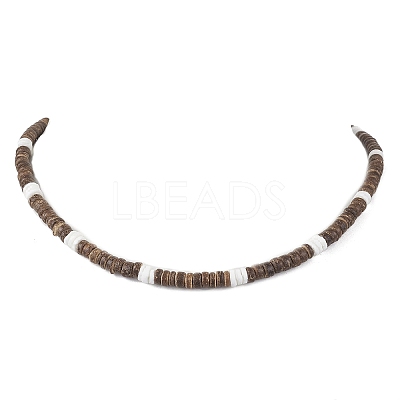 Natural White Shell & Coconut Heishi Beaded Necklaces for Women NJEW-JN05473-01-1