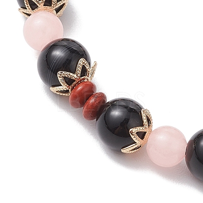 Natural Red Jasper & Black Onyx(Dyed & Heated) & Luminous Acrylic Beaded Stretch Bracelets for Women Men BJEW-JB10502-1
