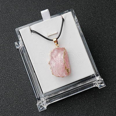 Electroplated Raw Natural Rose Quartz Neggets Pendant Black Wax Cord Necklaces FS-WG48460-02-1