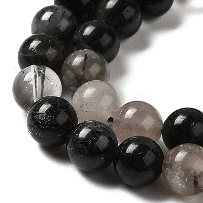 Natural Black Rutilated Quartz Beads Strands G-R446-8mm-37-01-1