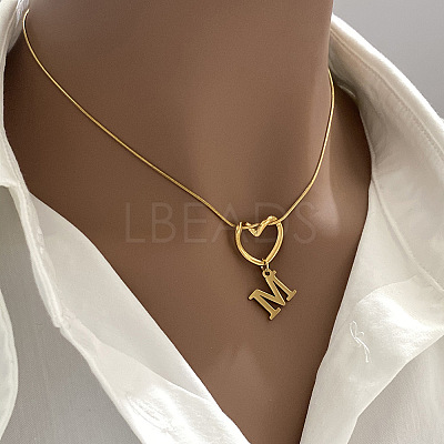304 Stainless Steel Heart with Initial Pendant Necklaces for Women FS-WG4DC9E-13-1