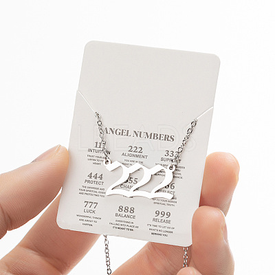 201 Stainless Steel Angel Number Pendant Necklaces for Women FS-WG21275-04-1