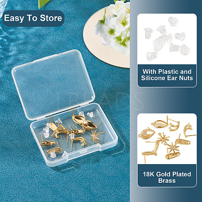 10Pcs 5 Styles Brass Stud Earring Findings KK-TA0002-82-1