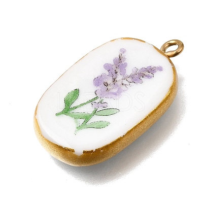 Fruit & Floral & Animals Printed Handmade Porcelain Pendants X-STAS-Z207-01G-02-1