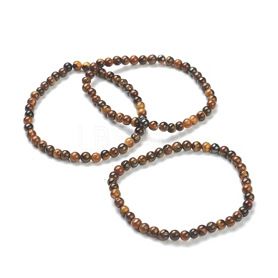 Natural Tiger Eye Beaded Stretch Bracelets BJEW-D446-A-29-1