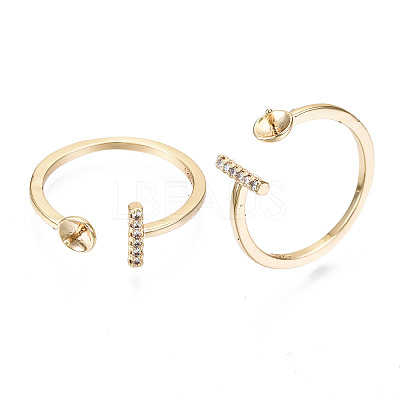 Brass Micro Clear Cubic Zirconia Cuff Finger Rings Setting X-KK-T056-52G-NF-1