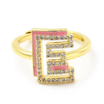 Mixed Color Enamel Initial Letter Adjustable Ring with Clear Cubic Zirconia RJEW-P045-01G-E-1
