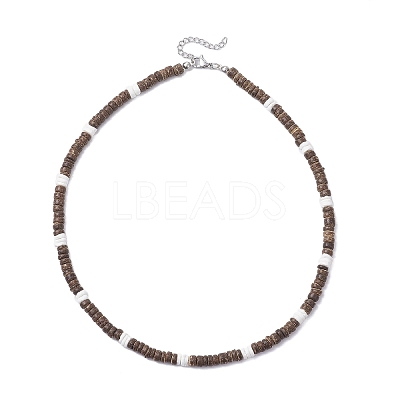 Natural White Shell & Coconut Heishi Beaded Necklaces for Women NJEW-JN05473-02-1
