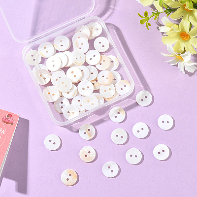 60Pcs 2-Hole Natural Shell Buttons BUTT-SP0001-16-1