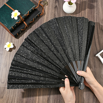 1Pc Bamboo with Oxford Fabric Glitter Powder Folding Fans AJEW-SP0003-77B-1