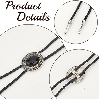 1Pc Alloy & Acrylic Imitation Synthetic Turquoise Oval Pendant Black PU Leather Cord Boho Tie Lariat Necklaces NJEW-GF0001-22-1