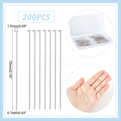 200Pcs 304 Stainless Steel Flat Head Pins STAS-UN0047-88-1