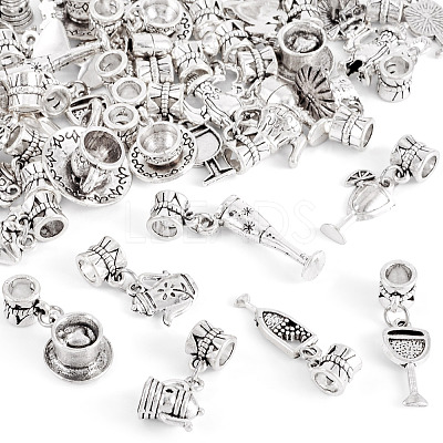 34Pcs 17 Styles Alloy European Dangle Charms PALLOY-TAC0263-1