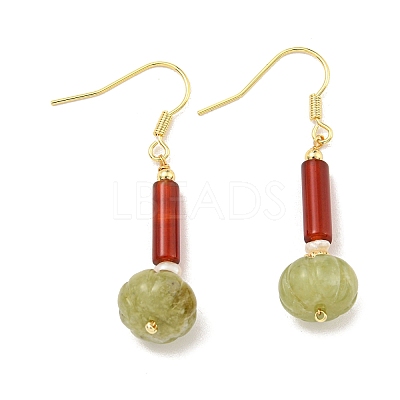 Natural Pearl & Natural Agate & Natural Xiuyu Jade Dangle Earrings EJEW-M252-05G-1