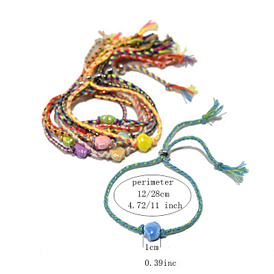 10Pcs 10 Colors Boho Handmade Porcelain Shell Shaped Adjustable Braided Cotton Cord Slider Bracelet Sets for Women WG2C478-01-1