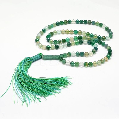 Natural Green Agate Mala Beads Bracelets G-P105-01G-1
