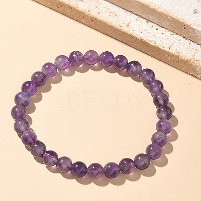 Natural Amethyst Bead Stretch Bracelets BJEW-K212-A-034-1