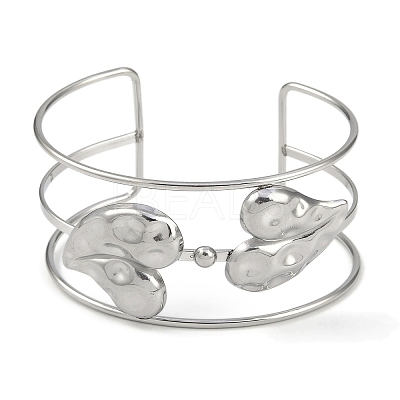 Non-Tarnish 304 Stainless Steel Wide Hollow Heart Open Cuff Bangles BJEW-Q348-02P-1