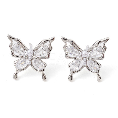 Butterfly Brass Stud Earrings EJEW-M245-07P-1