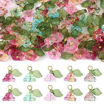 50Pcs 5 Colors Transparent Acrylic & Glass Pendants PALLOY-YW00071-1