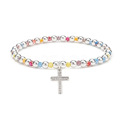 4Pcs 4 Color Glass & Synthetic Hematite Round Beaded Stretch Bracelets Set BJEW-JB08944-1