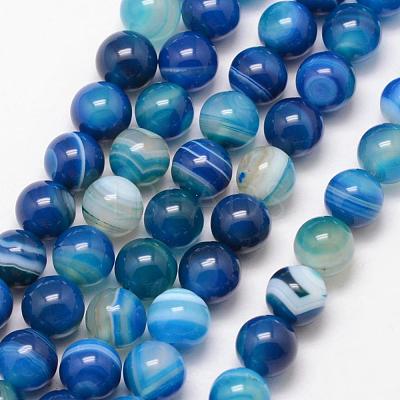 Natural Striped Agate/Banded Agate Bead Strands G-K166-13-6mm-06-1