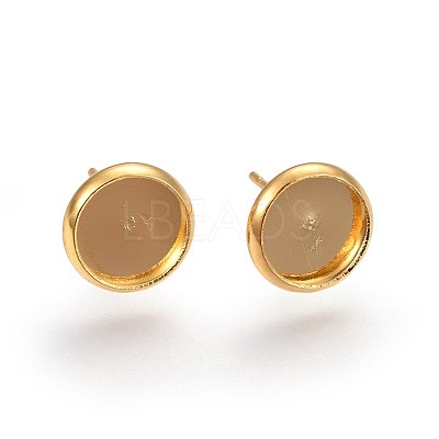 Flat Round 304 Stainless Steel Stud Earring Settings Ion Plating(IP) STAS-I323-14mm-G03-1